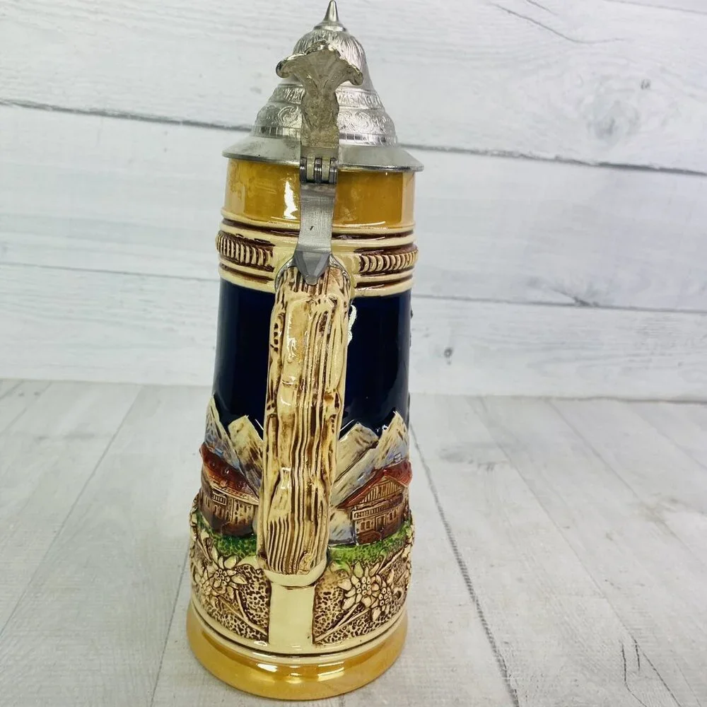 Vintage Original King Western Germany OBERAMMERGAU Handled Lidded 700 Beer Stein